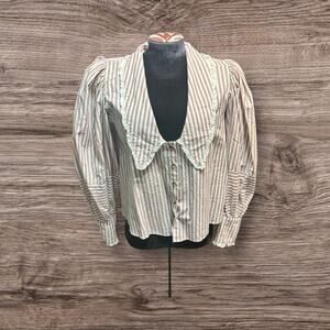 Free People Bexley Striped Cotton Collar Puffy Sleeve Top Shirt Size XS